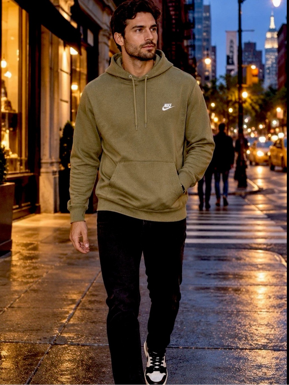 Nike Pullover Hoodie Men’s Size Medium Olive Green White Logo FN3859-222 New NWT